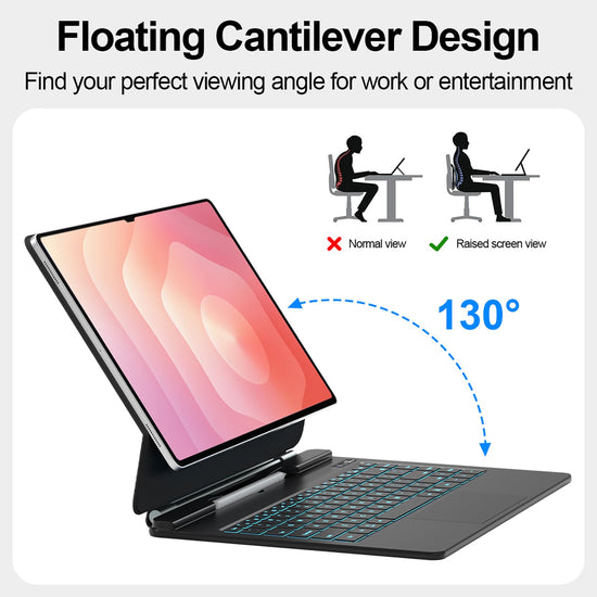 Keyboard case for Samsung Galaxy Tab S11 Ultra with floating magnetic stand and backlit keys