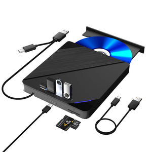TYYWGD External Blu ray Drive, 7 in 1 Support 100G Disc R/W, USB3.0 Type-C Bluray Drive BD DVD CD Burner with 4 USB Ports, SD/TF Card Slot Compatible with Windows Linux MacOS (Blu ray &CD &DVD)