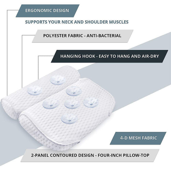 AmazeFan bath pillow — 4D air mesh technology with 7 suction cups for support
