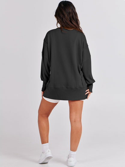 ANRABESS womens sweatshirt - oversized crew neck with side slit detail