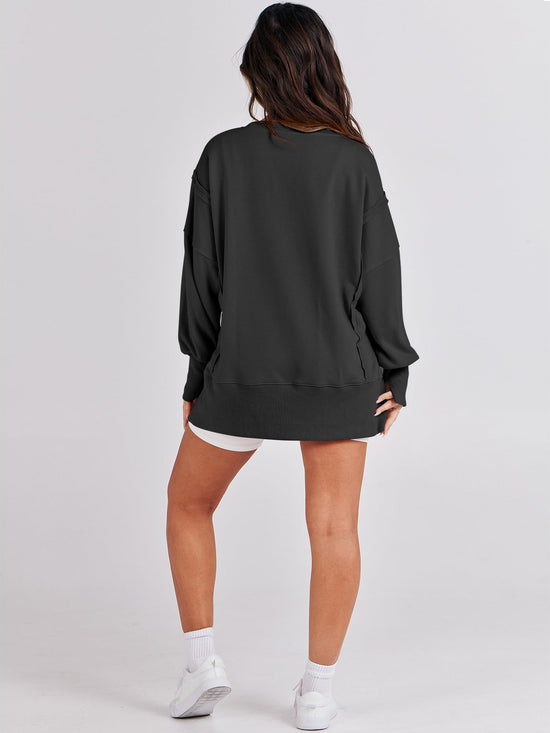 ANRABESS womens sweatshirt - oversized crew neck with side slit detail