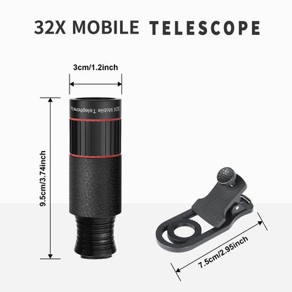 2025 Newly 32X Phone Camera Lens Telephoto Mobile Lens for iPhone and Android Zoom Cellphone Camera Lens with Phone Clip for Picture Video Taking (Black)