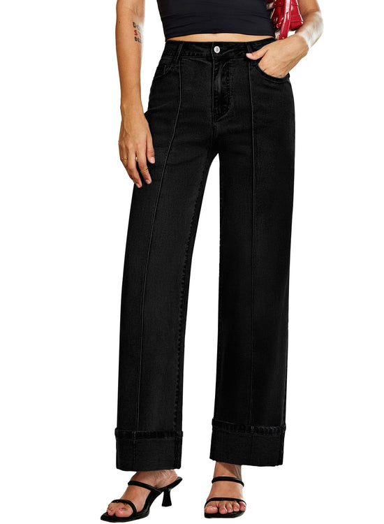 Sidefeel women's wide leg jeans - high waisted baggy denim pants with pockets