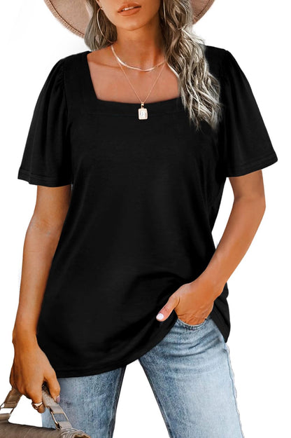 Shirt — Casual square neck puff short sleeve design by WIHOLL