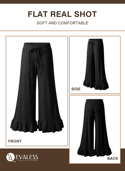 EVALESS wide leg pants with drawstring and pockets