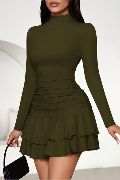 PRETTYGARDEN dress — Long sleeve mock neck ruched mini party dress