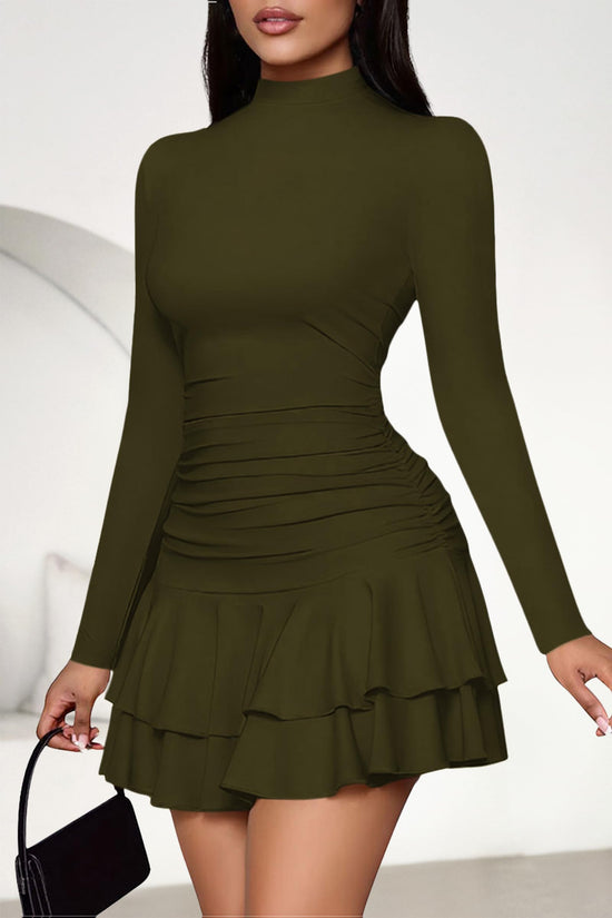 PRETTYGARDEN dress — Long sleeve mock neck ruched mini party dress