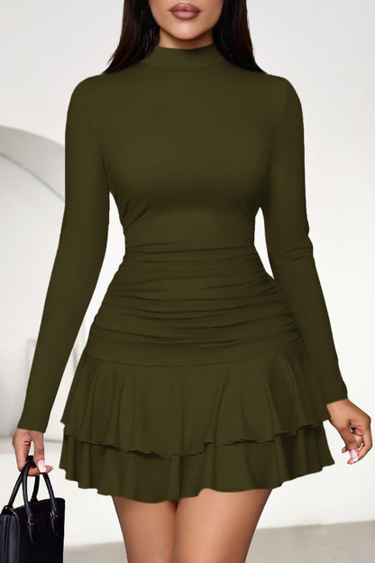 PRETTYGARDEN dress — Long sleeve mock neck ruched mini party dress