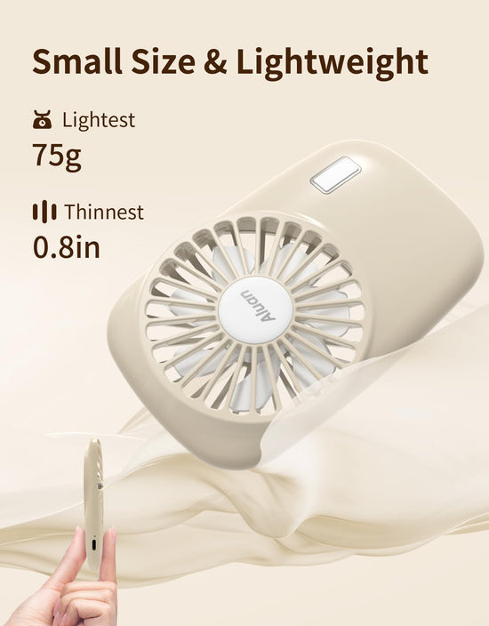 Aluan handheld mini fan — powerful portable speed adjustable USB rechargeable fan for travel and home use.