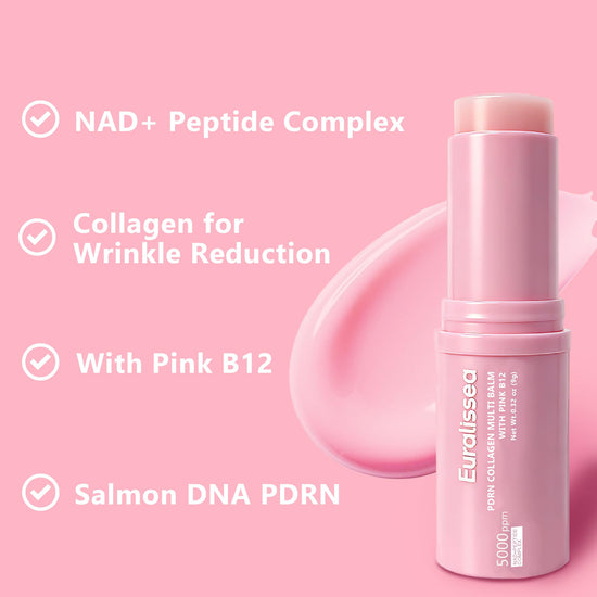 Euralissea PDRN Collagen Multi Balm Stick & Eye Patches Set, Pink B12 & Caffeine Under Eye Care, 0.32 Oz Balm + 60 Patches