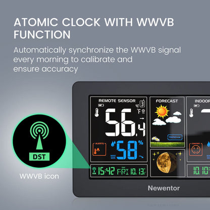 Newentor weather station — wireless indoor outdoor thermometer with color display and atomic clock