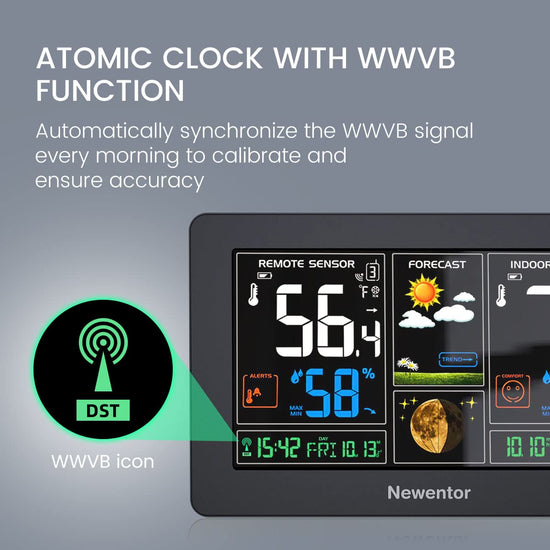 Newentor weather station — wireless indoor outdoor thermometer with color display and atomic clock