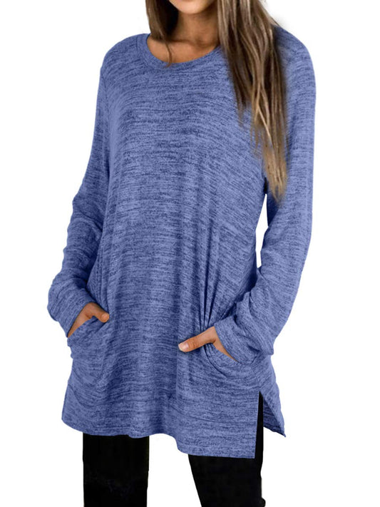 Shirt — Oversized long sleeve sweatshirt with pocket in sizes S-3XL