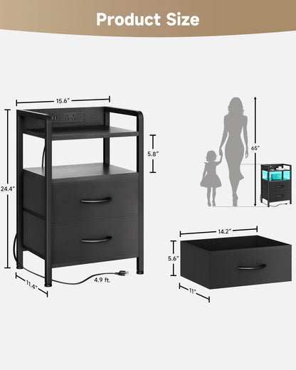 Lazzanto night stand with charging station and LED light strip