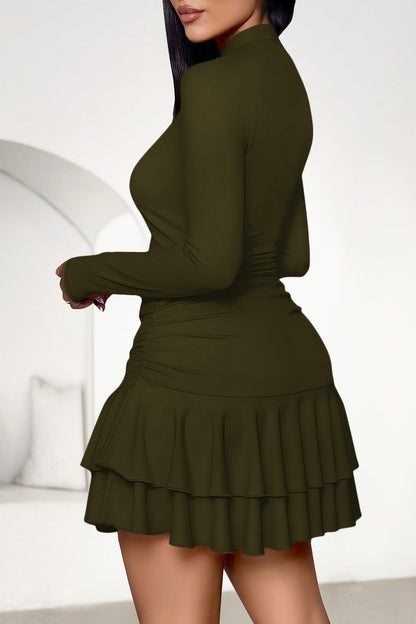 PRETTYGARDEN dress — Long sleeve mock neck ruched mini party dress