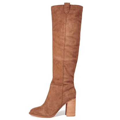 Erocalli suede knee-high boots — Chunky block heel with slouch design