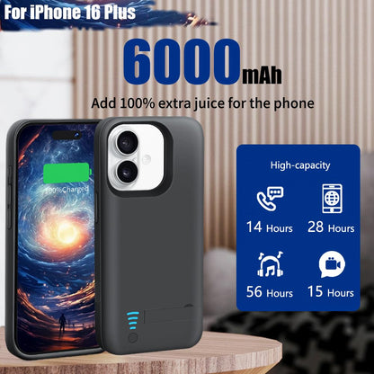 Sitong battery case - 6000mAh rechargeable extended battery for iPhone 16 Plus