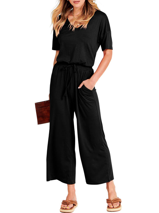 One piece outfit — Summer casual wide leg jumpsuit with pockets by ANRABESS