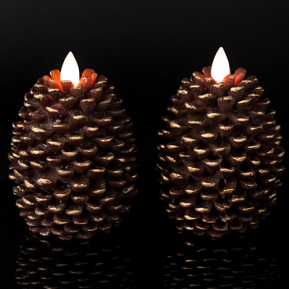 Wondise flameless candles set of 2 - brown battery operated with timer
