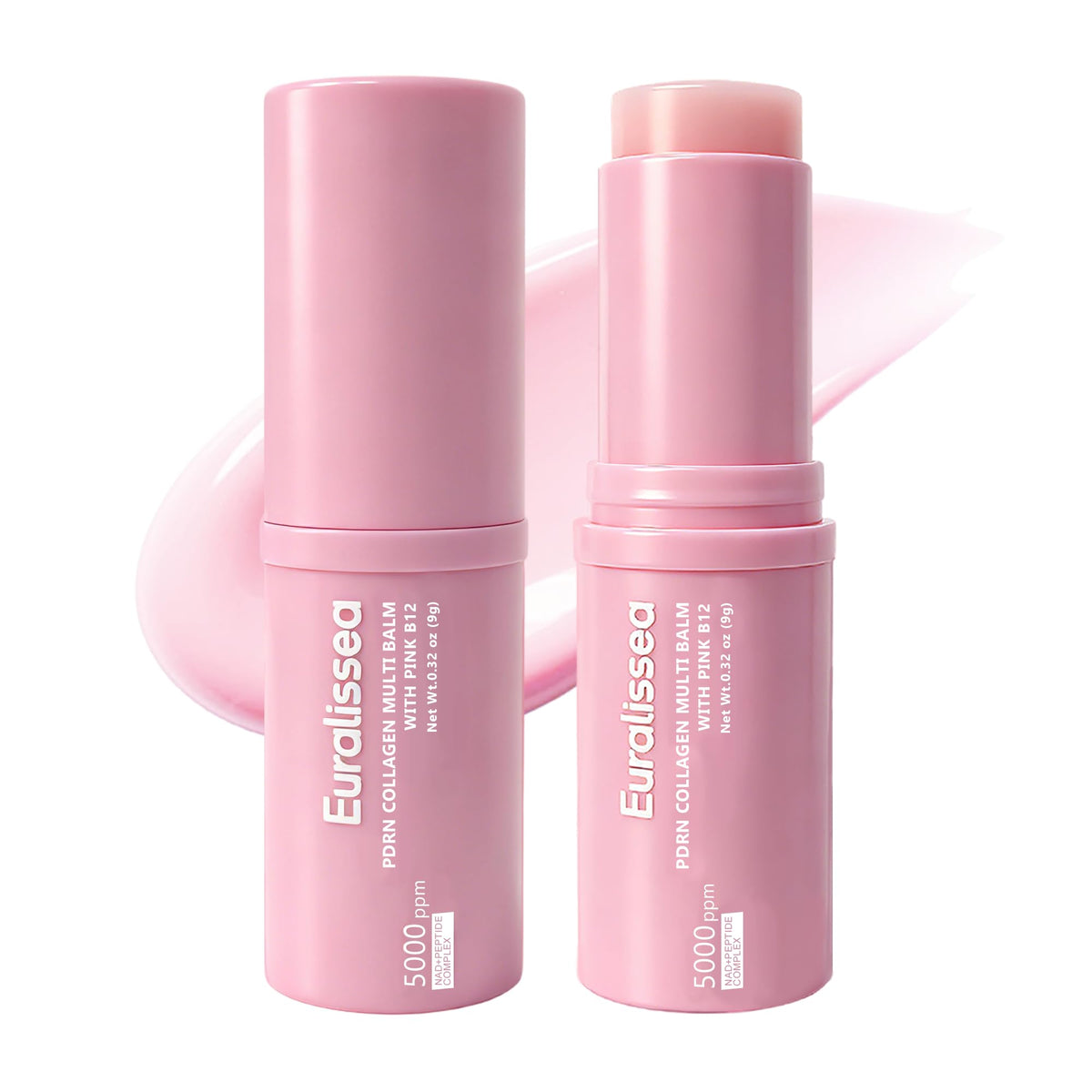 Euralissea PDRN Eye Balm Stick 2 Pack, Collagen Multi Balm with Pink B12, Hydrating Under Eye Care for Face, Neck & Smile Lines, 0.32 Oz Each