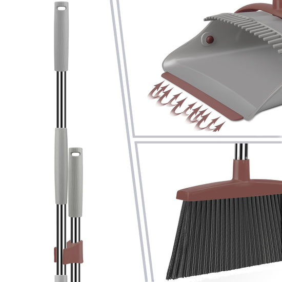 Broom — Long handle dustpan and comb with dustpan attachment