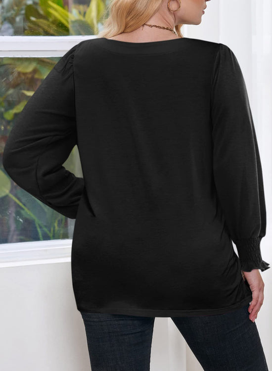 Eytino women's plus size fall tops - square neck puff long sleeve tee shirt 1X-5X