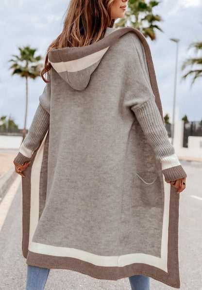 Chouyatou sweater — Color block oversized hooded cardigan with pockets