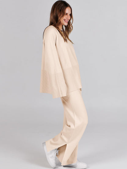 Coordinated outfit — Oversized knit sweater and wide leg pant set by ANRABESS