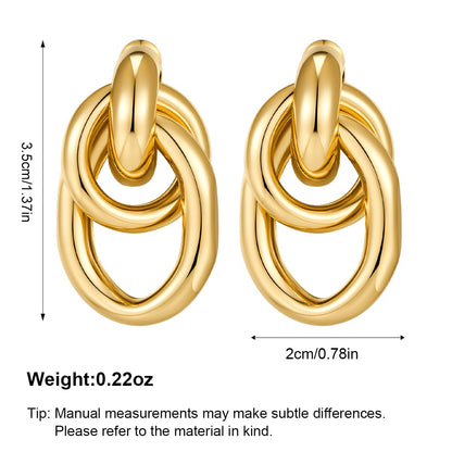 Gold chunky earrings — geometric knot link drop dangle design in 14K gold plated finish