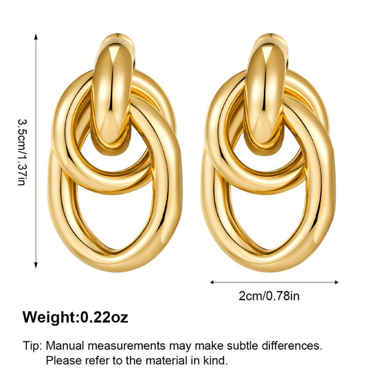 Gold chunky earrings — geometric knot link drop dangle design in 14K gold plated finish