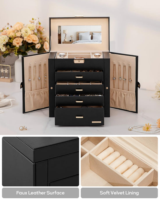 Homde jewelry storage with mirrored design and lockable case