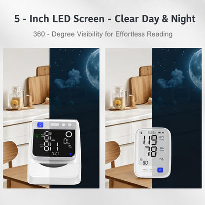 Automatic Electronic Blood Pressure Monitor, 22-40 CM Blood Pressure Cuff, 3 Users*199 Memories, Arm Blood Pressure Monitors for Home Use, Backlit Large LED Screen, BP Monitor (White Silver)