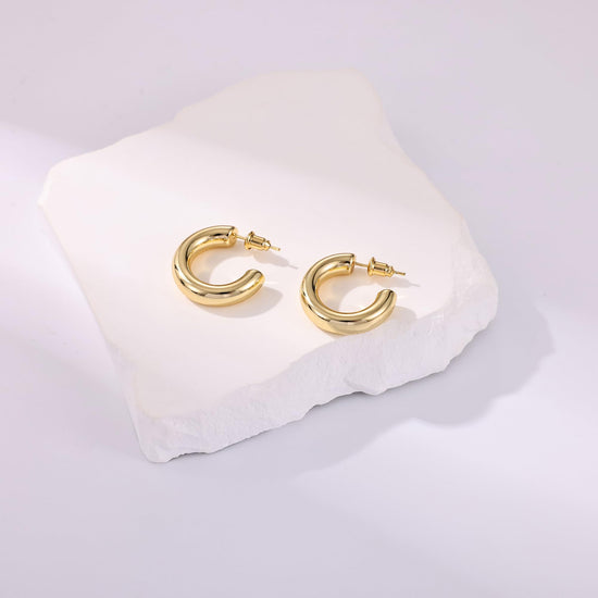 Gacimy chunky hoop earrings — 14K gold plated, 925 sterling silver post hoops for women