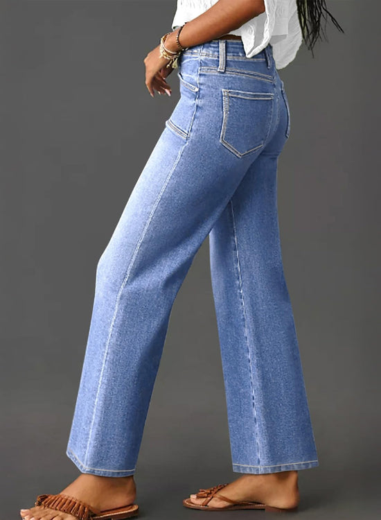 Astylish wide leg jeans - High waisted stretchy denim with pockets