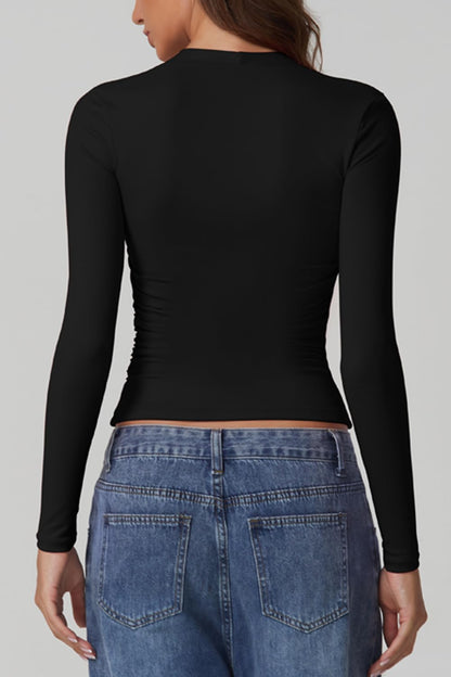 QINSEN long sleeve shirt — square neck with side ruching and double lining