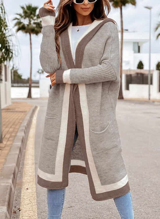 Chouyatou sweater — Color block oversized hooded cardigan with pockets