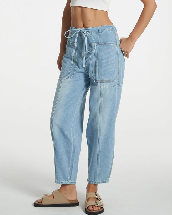 EZAPINE women casual cropped denim pants with pockets and elastic waist