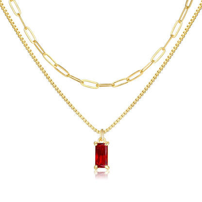 Pls Back dainty gold charm necklace — non tarnish with cubic zirconia emerald pendant