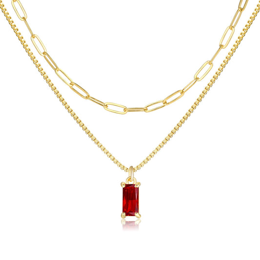 Pls Back dainty gold charm necklace — non tarnish with cubic zirconia emerald pendant