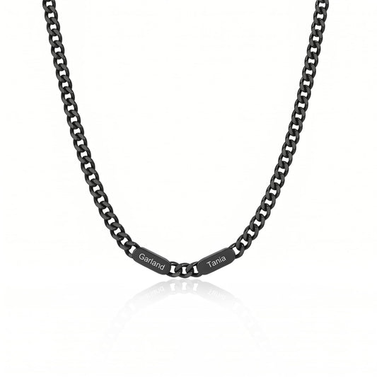 GLOMGORGE Personalized Mens Necklace with 1-6 Names Dad Necklace for Men, Cube Stainless Steel Necklace Cuban Chain Engraving Hypoallergenic Men Jewelry Fathers Day Gift for Dad Husband Grandpa BF