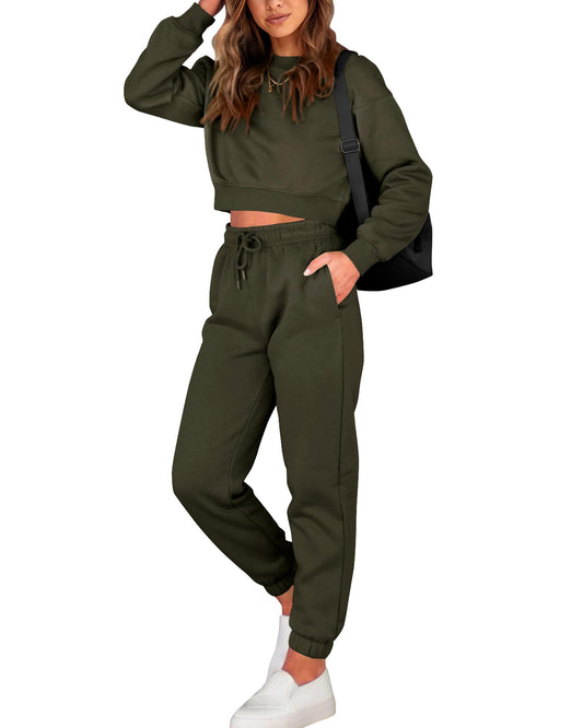 BTFBM women jogger set with pockets and long sleeve crop top
