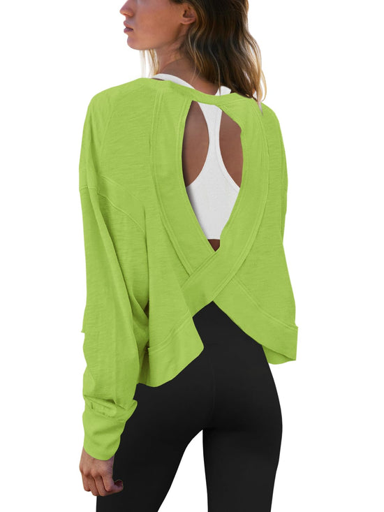 Panadila women's long sleeve open back workout shirt