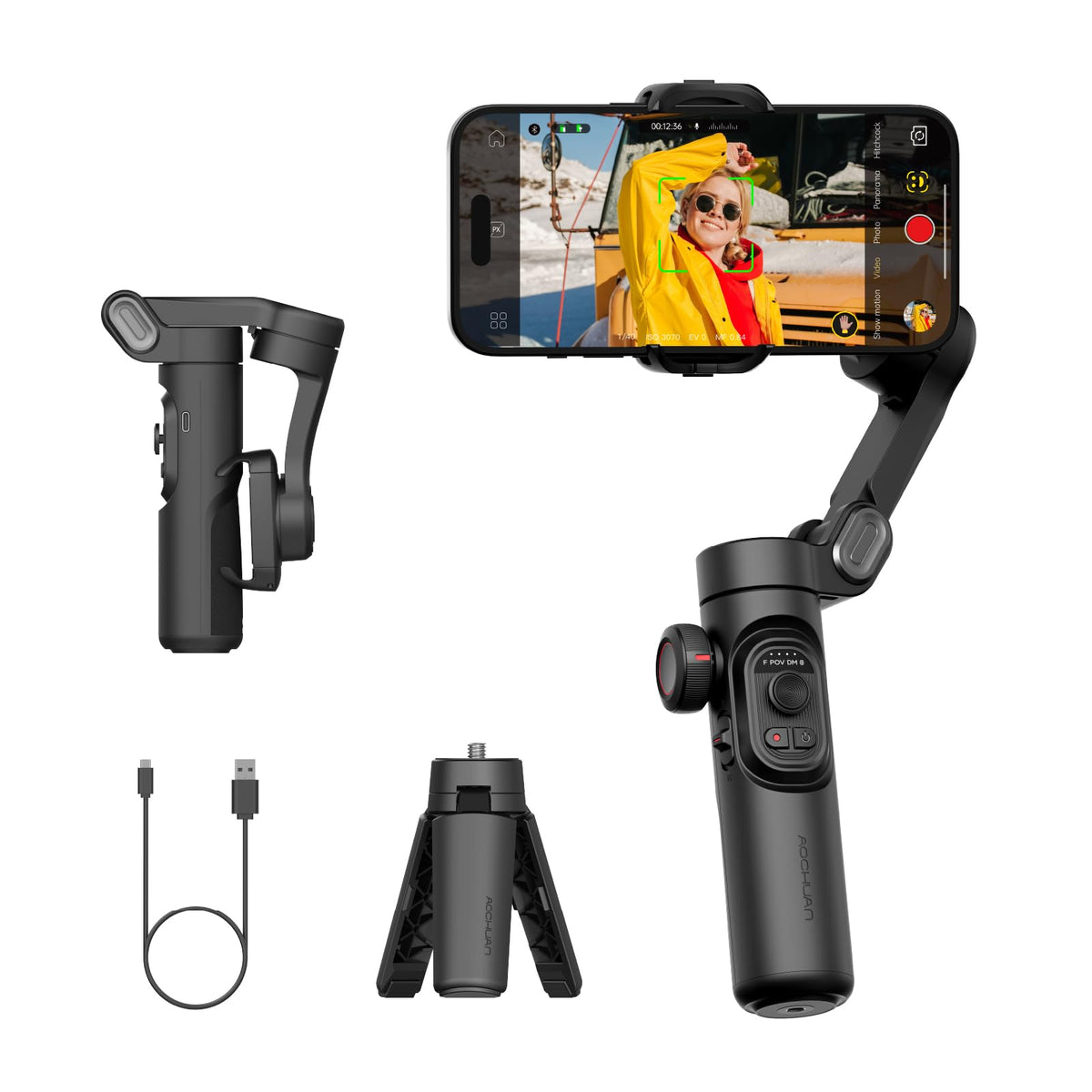 AOCHUAN camera support with RGB magnetic fill light and face tracking wheel