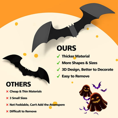LUDILO bats wall decals — 3D PVC Halloween decorations for indoor and outdoor use