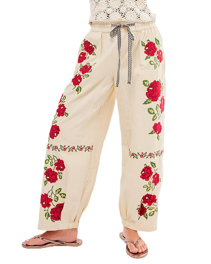 Kedera barrel jeans - embroidered wide leg pants with pockets for women