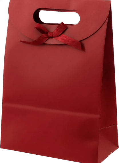 Viongna 12Pcs Kraft Paper Bags with Handles Paper Gift Bags Stand Up Gift Bag with Bow Tie Gift Bag for Candy Cookies Packaging Wedding Christmas Party Red 5.5"x2.8"x7.9"