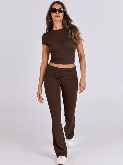Coordinated outfit — ANRABESS lounge set with crop top and flare leggings pants