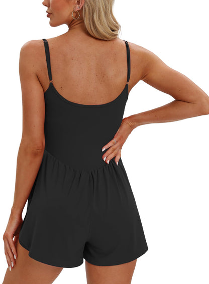 Beaully one piece outfit — sleeveless athletic romper with shorts and spaghetti straps