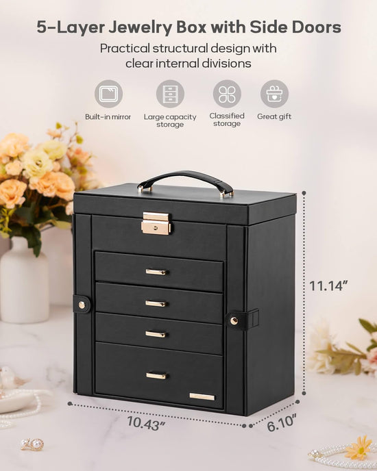 Homde jewelry storage with mirrored design and lockable case