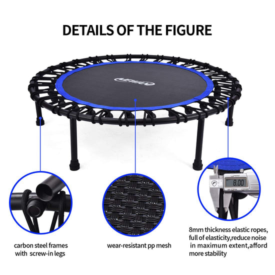 Newan trampoline – 40-48 silent fitness bungee rebounder for adults, max 330lbs limit